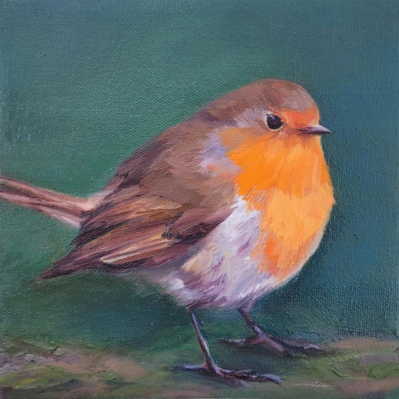 “Robin on Blue” by Carrie Hildebrand, Peninsula Gallery exhibitor.